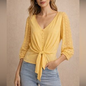 Elegant Yellow Tie-Front Blouse